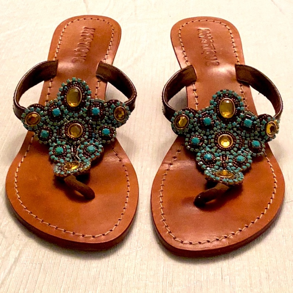 Mystique Turquoise Jeweled Wedge Sandals- 8 M